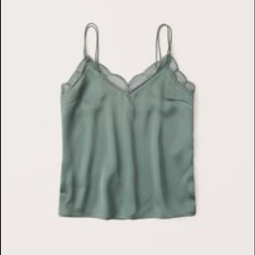 Abercrombie and Fitch Double Strap Lace Trim Cami in Dark Green. Size XS